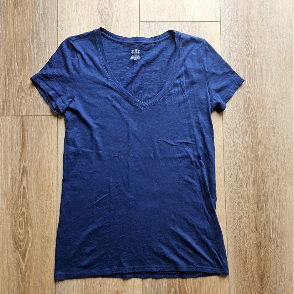 Victoria's Secret PINK Navy Blue V-Neck Short Sleeve Tee Shirt Top